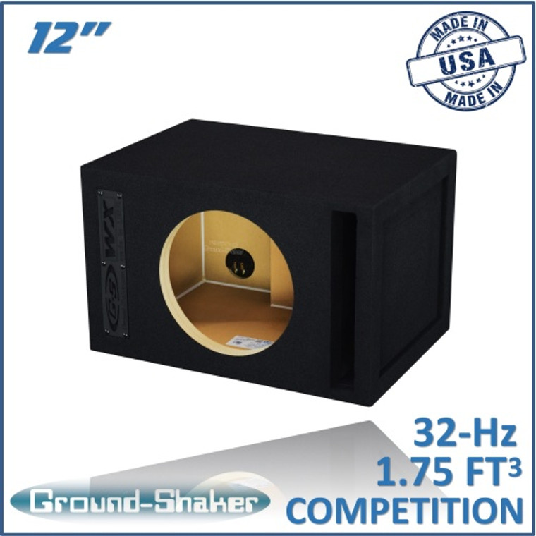 black 12" single reinforced ported sub box
