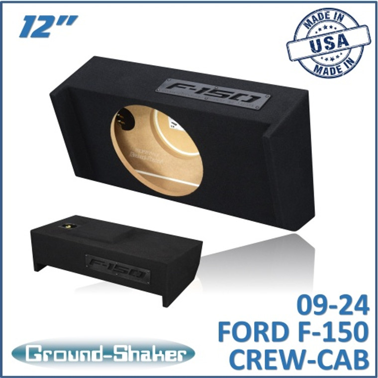 black 12" single sealed sub box, fits 09-24 ford f-150 crew-cab