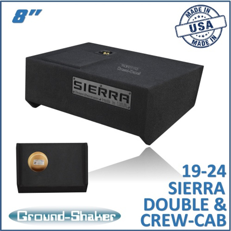 black 8" single sealed sub box, fits 19-24 gmc sierra double & crew-cab