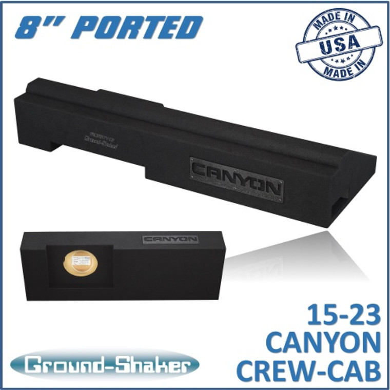 black 8" single ported sub box, fits 15-24 gmc canyon crew-cab