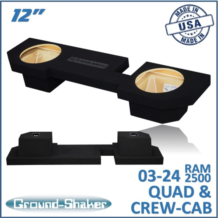 black 12" dual sealed sub box, fits 03-24 dodge ram 2500/3500 crew-cab & ext-cab
