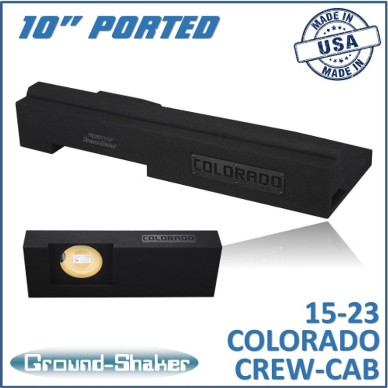 black 10" single ported sub box, fits 15-24 chevy colorado crew-cab