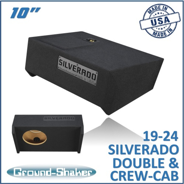 black 10" single sealed sub box, fits 19-24 chevy silverado double & crew-cab