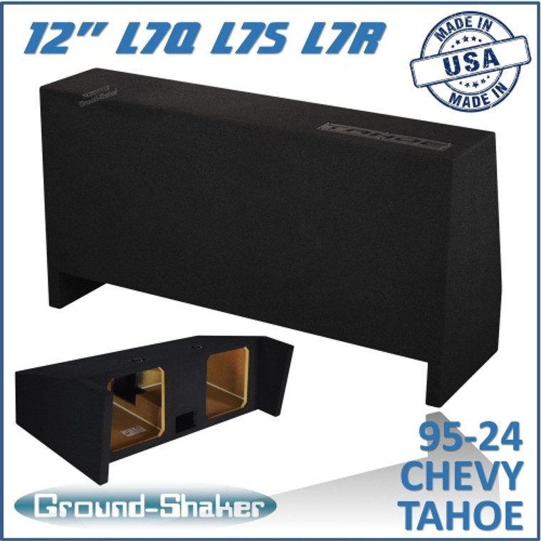 black 12" dual ported solobaric sub box, fits 95-24 chevy tahoe (w/3rd row seat)