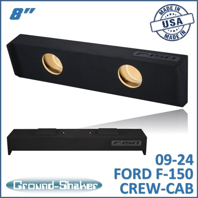 black 8" dual sealed sub box, fits 09-24 ford f-150 crew-cab