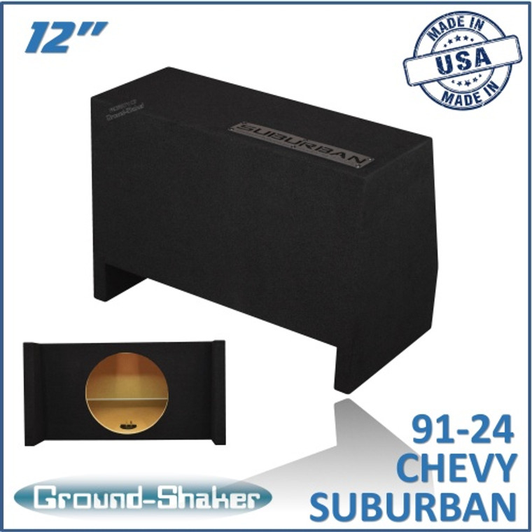 black 12" single sealed sub box, fits 91-24 chevy suburban (w/3rd row seat)