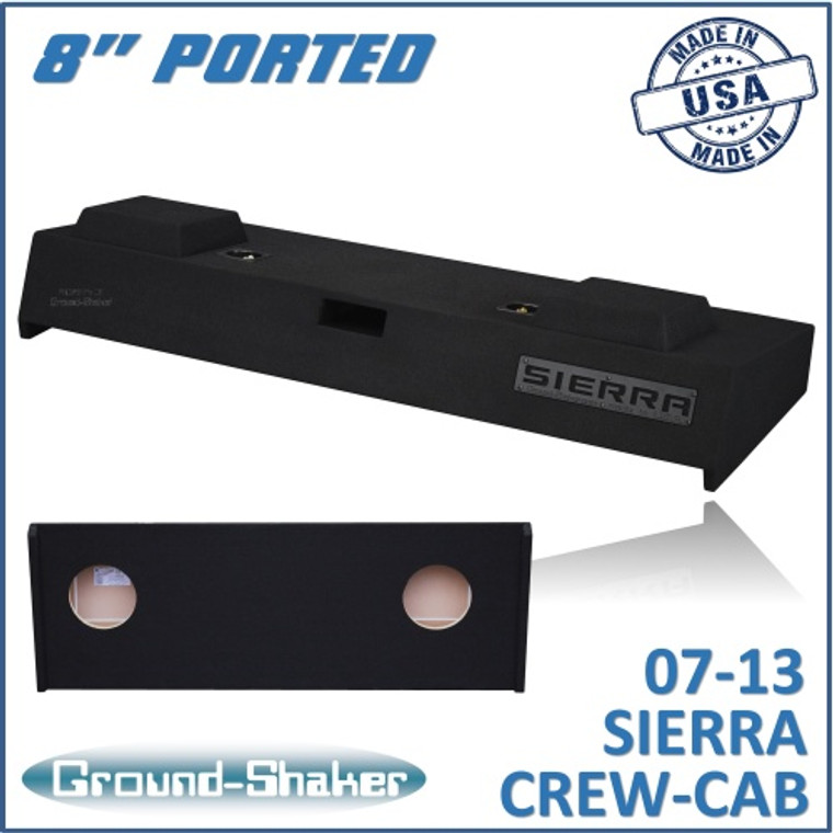 black 8" dual ported sub box, fits 07-13 gmc sierra crew-cab