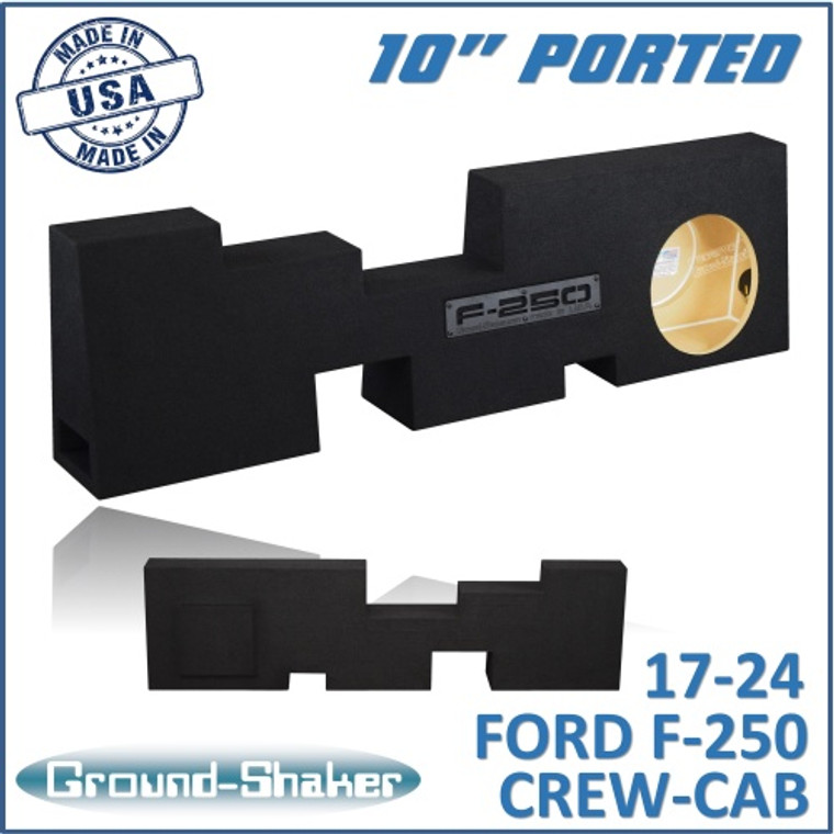 black 10" single ported sub box, fits 17-24 ford f-250 crew-cab