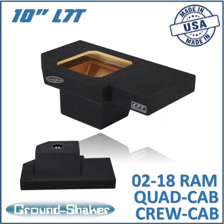 black 10" l7t single sealed sub box, fits 02-18 dodge ram 1500 crew-cab & ext-cab