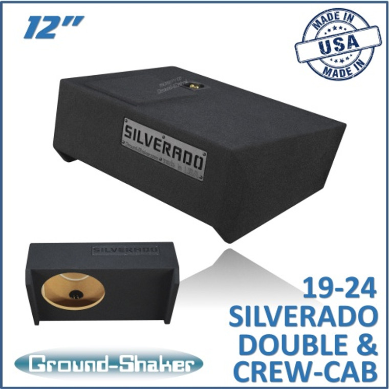 black 12" single sealed sub box, fits 19-24 chevy silverado double & crew-cab