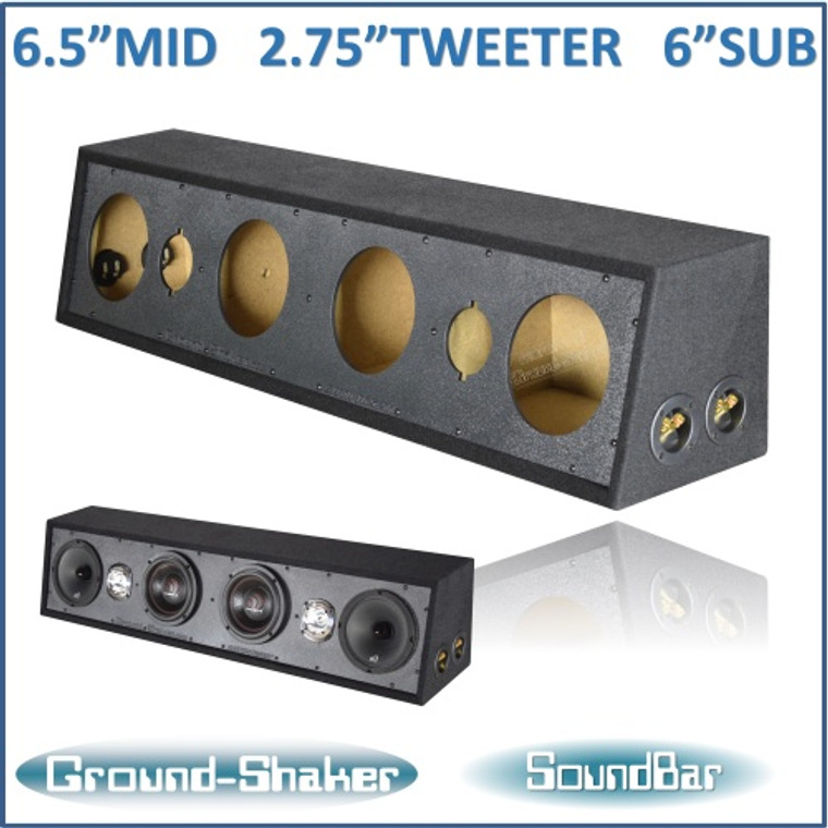 black 3-way soundbar (speakers not included)