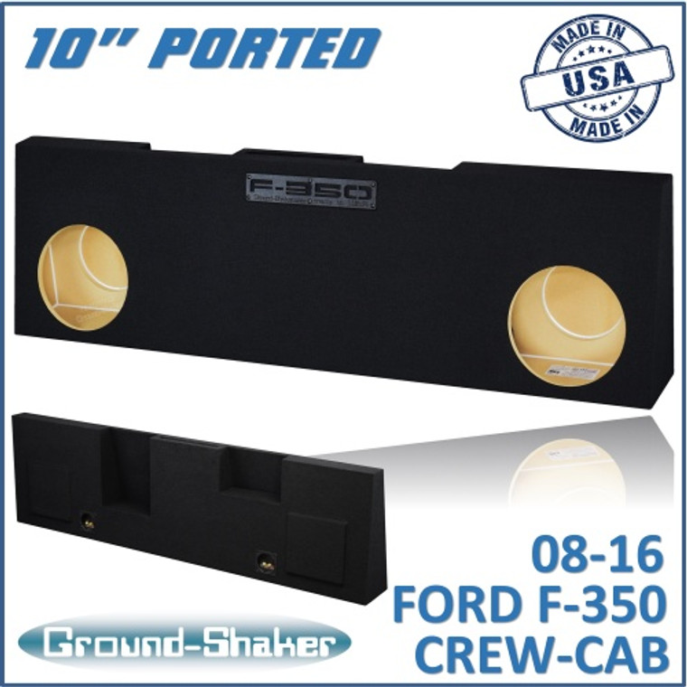 black 10" dual ported sub box, fits 08-16 ford f-350 crew-cab