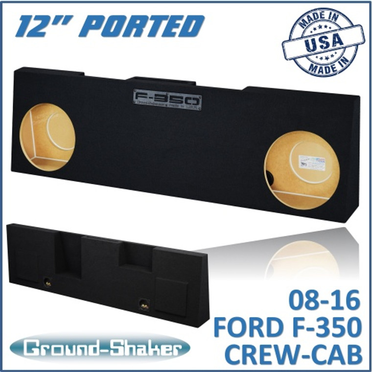 black 12" dual ported sub box, fits 08-16 ford f-350 crew-cab
