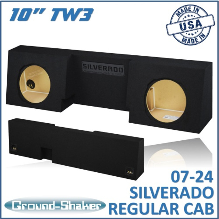 black 10" dual sealed tw3 sub box, fits 07-24 chevy silverado regular-cab