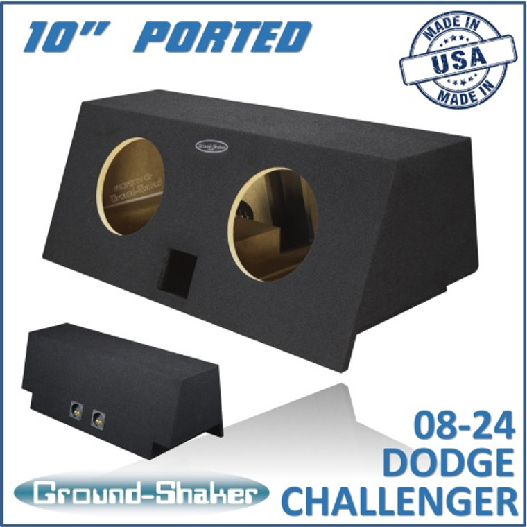 black 10" dual ported sub box, fits 08-24 dodge challenger