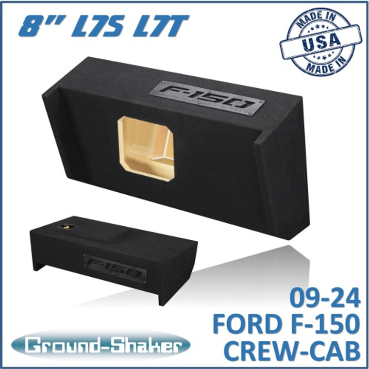 black 8" single sealed solobaric sub box, fits 09-24 ford f-150 crew-cab