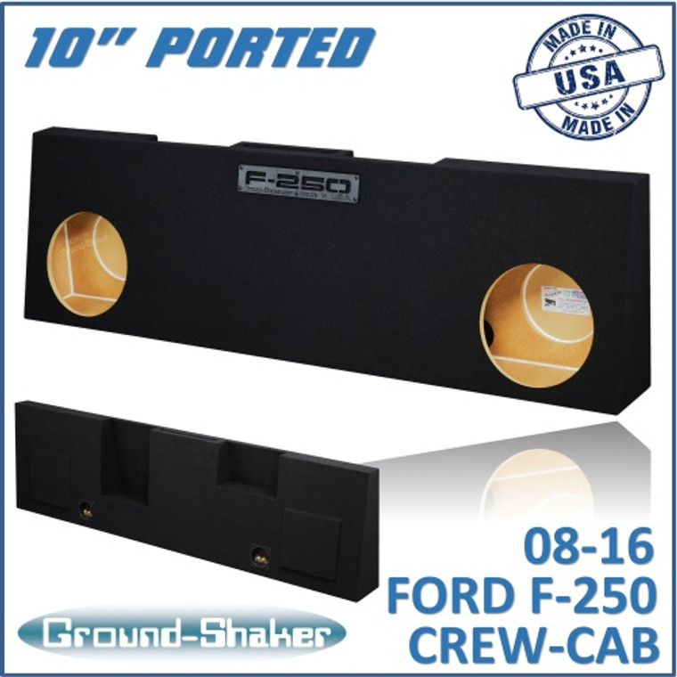 black 10" dual ported sub box, fits 08-16 ford f-250 crew-cab