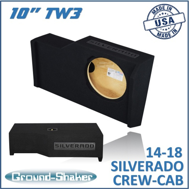 black 10" tw3 single sealed sub box, fits chevy 14-18 silverado crew-cab
