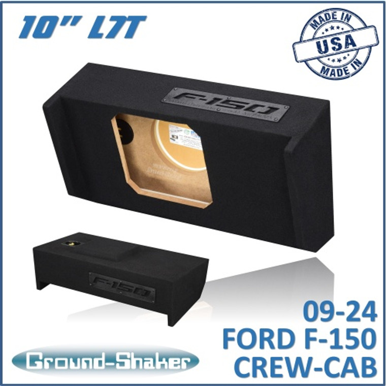 black 10" single sealed l7t sub box, fits 09-24 ford f-150 crew-cab