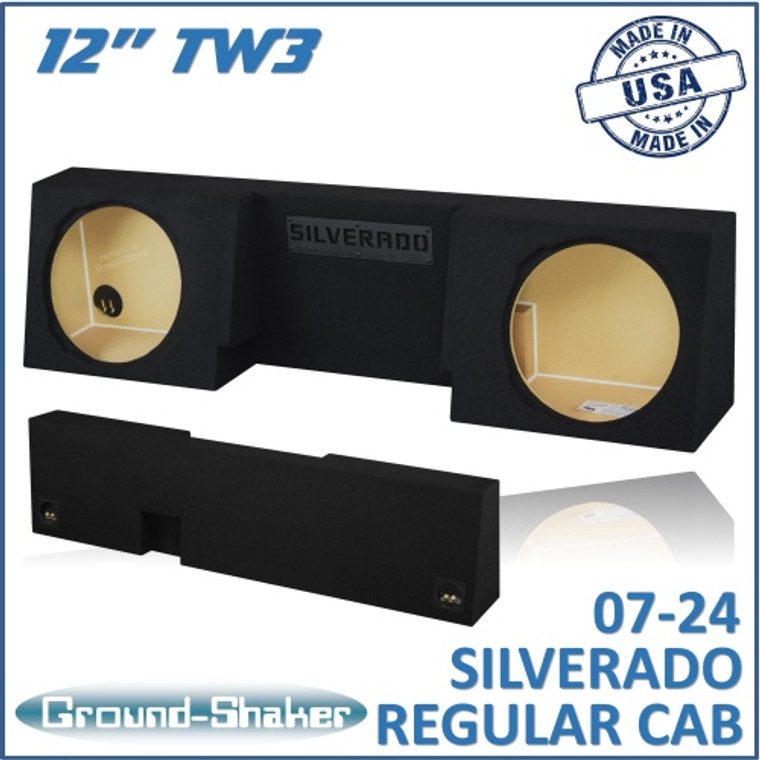 black 12" dual sealed tw3 sub box, fits 07-24 chevy silverado regular-cab