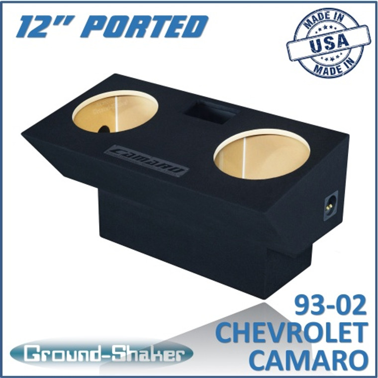 black 12" dual ported sub box, fits 93-02 chevy camaro