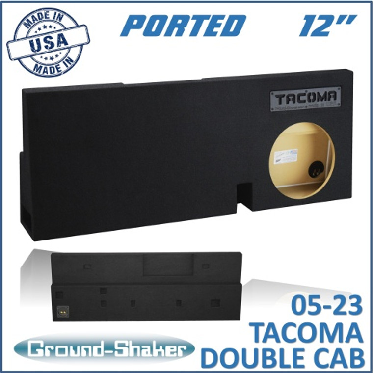 black 12" single ported sub box, fits 05-23 toyota tacoma double-cab