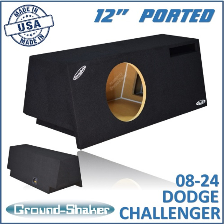 black 12" single ported sub box, fits 08-24 dodge challenger