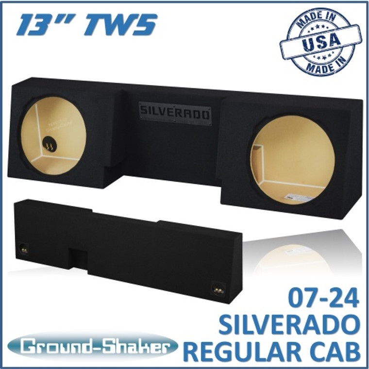 black 13" dual sealed tw5 sub box, fits 07-24 chevy silverado regular-cab