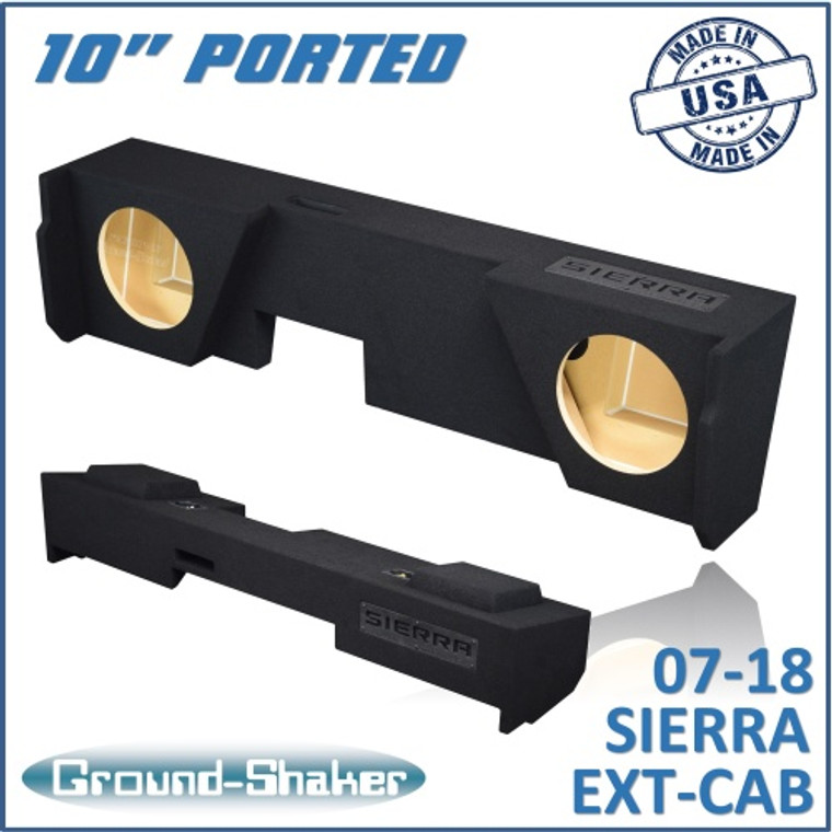 black 10" dual ported sub box, fits 07-18 gmc sierra extended cab