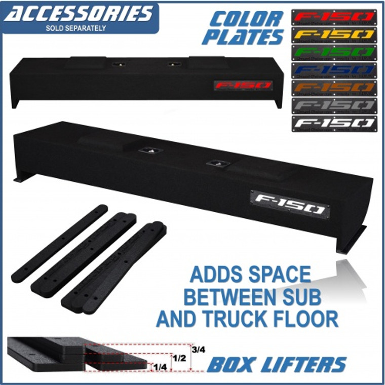 black 12" dual sealed l7t sub box, fits 09-24 ford f-150 crew-cab