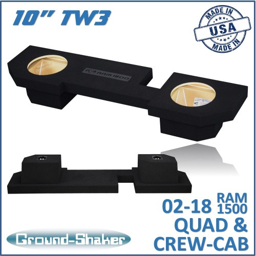 02-18 Dodge Ram 1500 Crew-Cab & Ext-Cab Black 10" Dual Sealed Tw3 Subwoofer Box