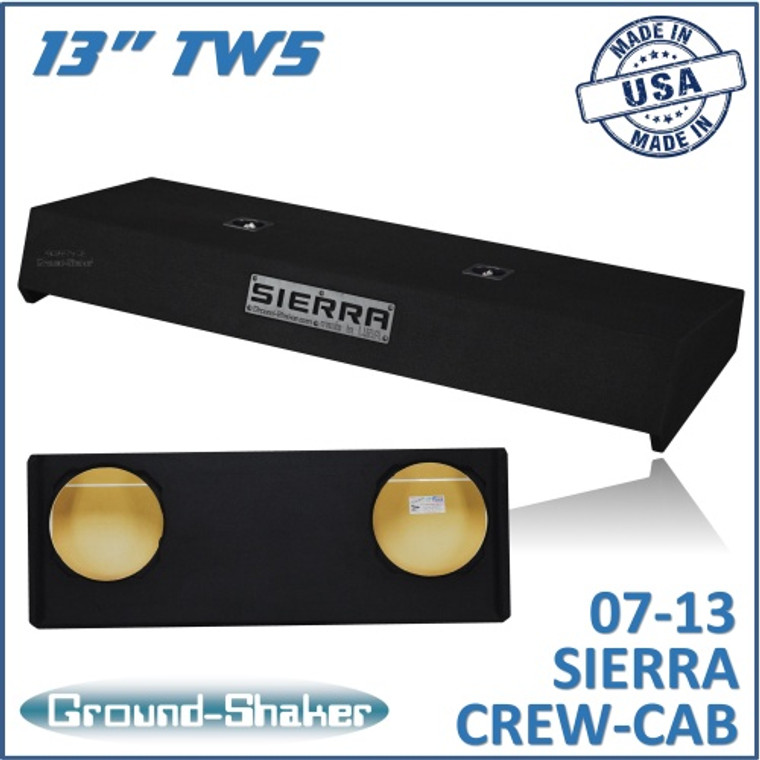 black 13" dual sealed tw5 sub box, fits 07-13 gmc sierra crew-cab
