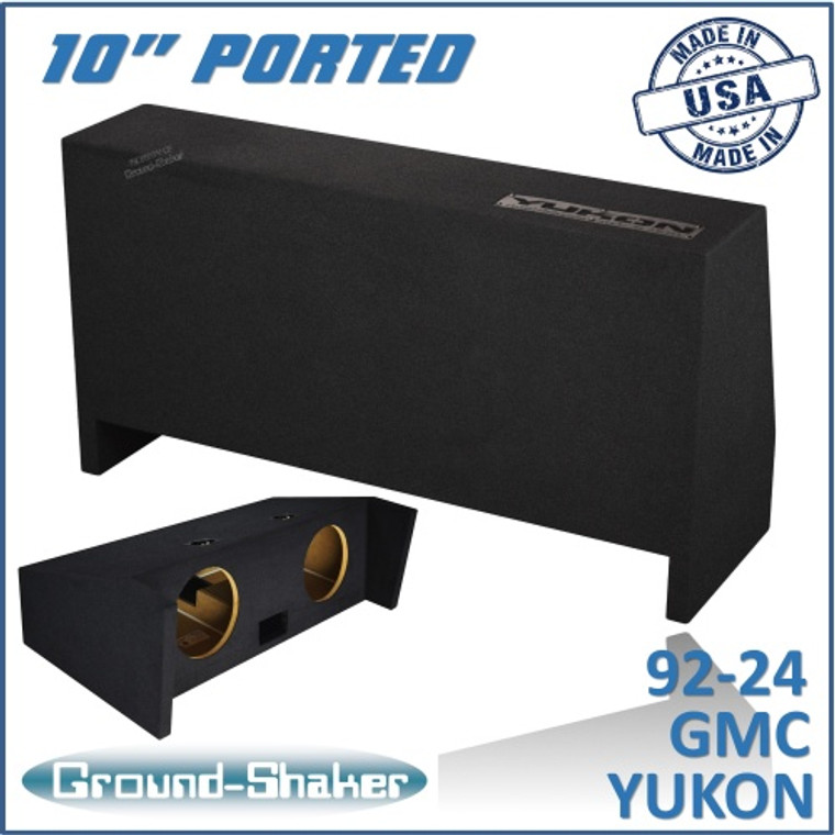 black 10" dual ported sub box, fits 92-24 gmc yukon (w/3rd row seat)