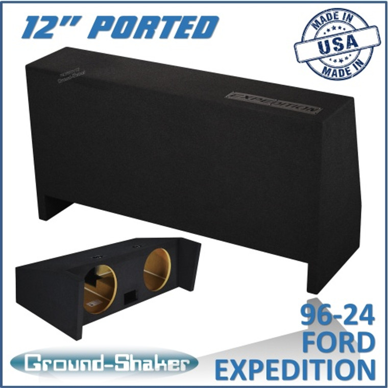 black 12" dual ported sub box, fits 96-24 ford expedition (w/3rd row seat)