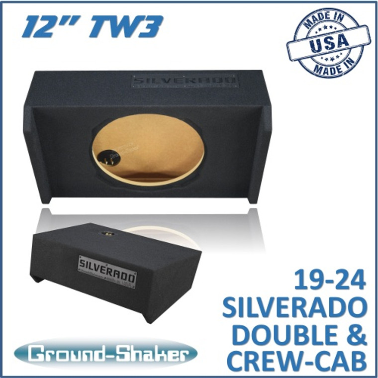 black 12" tw3 single sealed sub box, fits 19-24 chevy silverado double & crew-cab