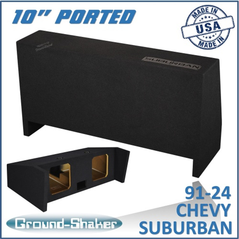 black 10" dual ported solobaric sub box, fits 91-24 chevy suburban (w/3rd row seat)