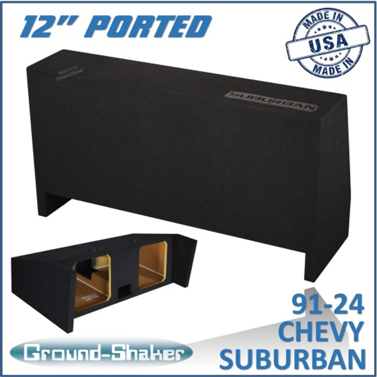 black 12" dual ported solobaric sub box, fits 91-24 chevy suburban (w/3rd row seat)