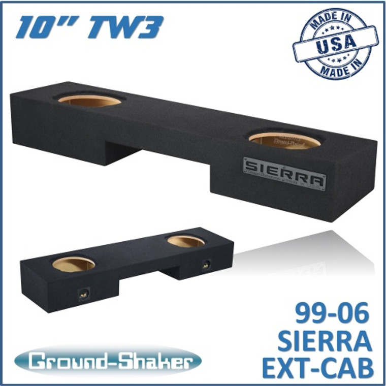 black 10" tw3 dual sealed sub box, fits 99-06 & 07 classic gmc sierra ext-cab black 10" tw3 dual sealed sub box, fits 99-06 & 07 classic gmc sierra ext-cab