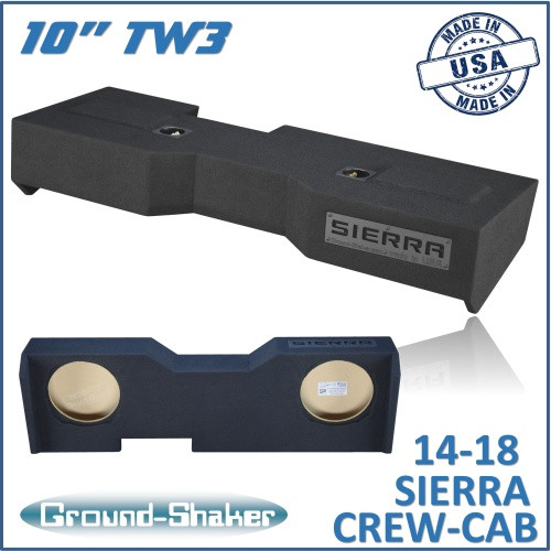 14-18 GMC Sierra Crew-Cab Black 10" Dual Sealed Tw3 Subwoofer Box