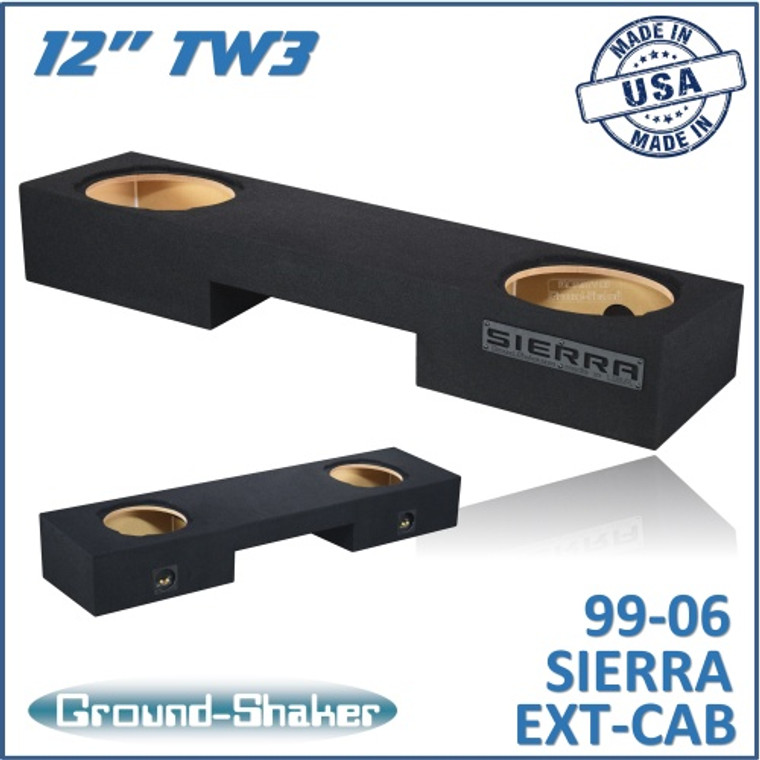 black 12" tw3 dual sealed sub box, fits 99-06 & 07 classic gmc sierra ext-cab