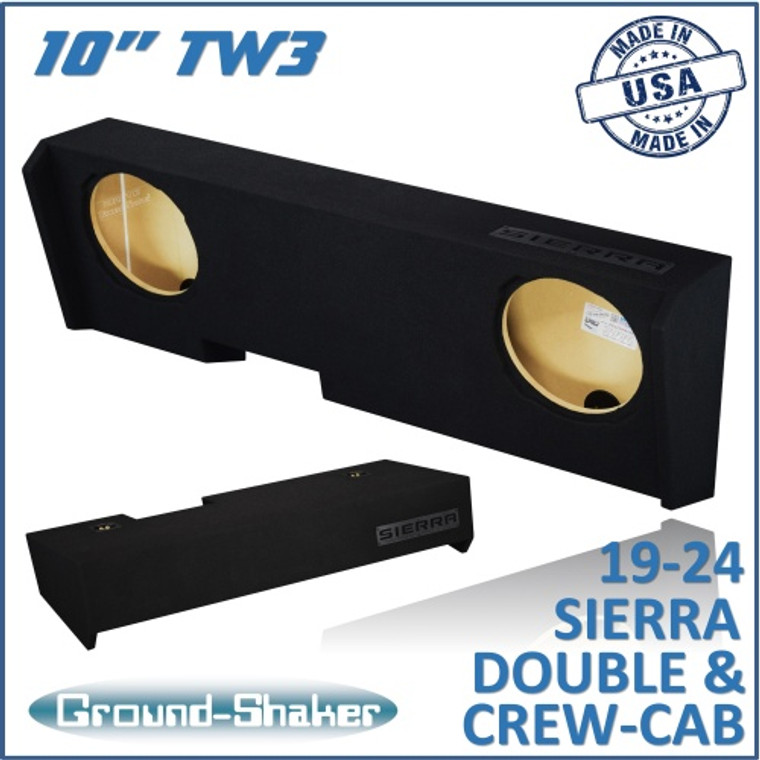 black 10" tw3 dual sealed sub box, fits 19-24 gmc sierra double & crew-cab