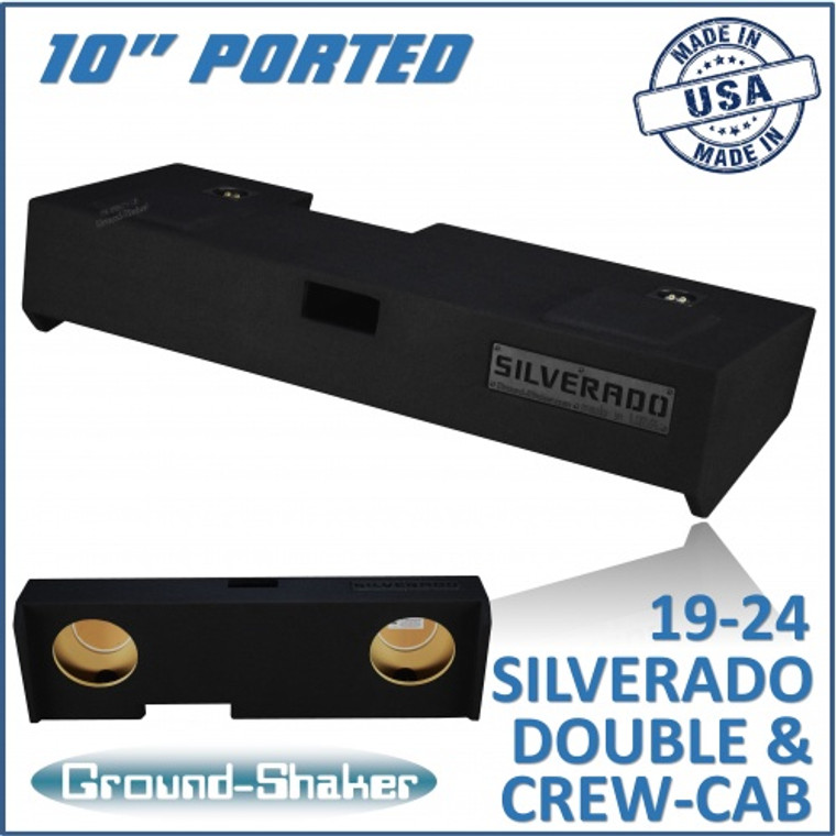 black 10" dual ported sub box, fits 19-24 chevy silverado double & crew-cab