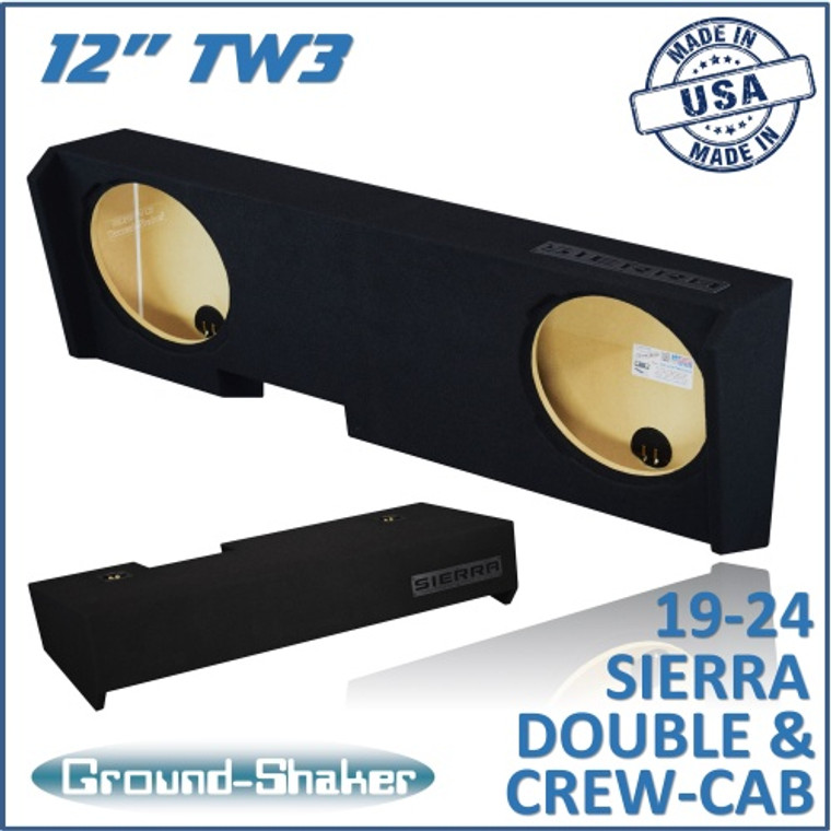 black 12" tw3 dual sealed sub box, fits 19-24 gmc sierra double & crew-cab black 12" tw3 dual sealed sub box, fits 19-24 gmc sierra double & crew-cab