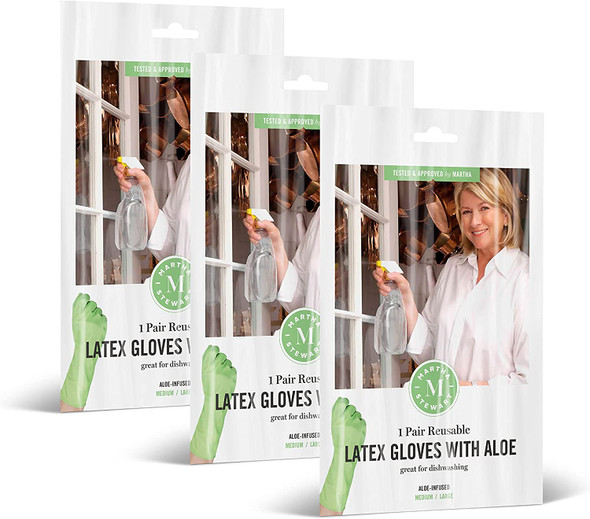 MARTHA STEWART Medline Aloe-Infused Cleaning Gloves, Reusable Latex Gloves for Household Cleaning,