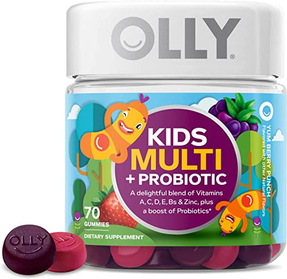 OLLY Kids Multivitamin + Probiotic Gummy, Digestive and Immune Support, Vitamins A, D, C, E, B, Zinc