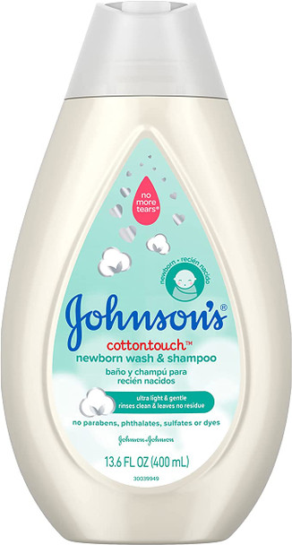 Johnson's Baby CottonTouch Newborn Body Wash & Shampoo, Gentle & Tear-Free, Made with Real Cotton