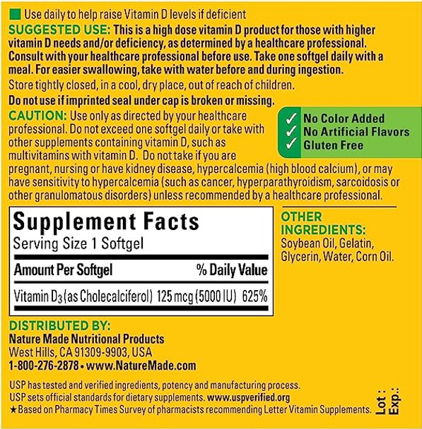 Nature Made Extra Strength Vitamin D3 5000 IU (125 mcg)