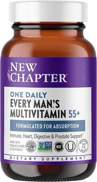 New Chapter Men's Multivitamin 50 Plus for Brain, Heart, Digestive, Prostate & Immune Support with 20+ Nutrients + Astaxanthin