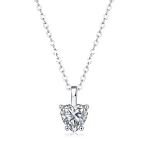 Casual Moissanite CZ Heart Dangle 925 Sterling Silver Necklace R866-JZ_667859567982