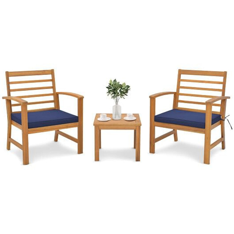 3 Pieces Outdoor Furniture Set with Soft Seat Cushions-Navy - Color: Navy D681-HW72089NY